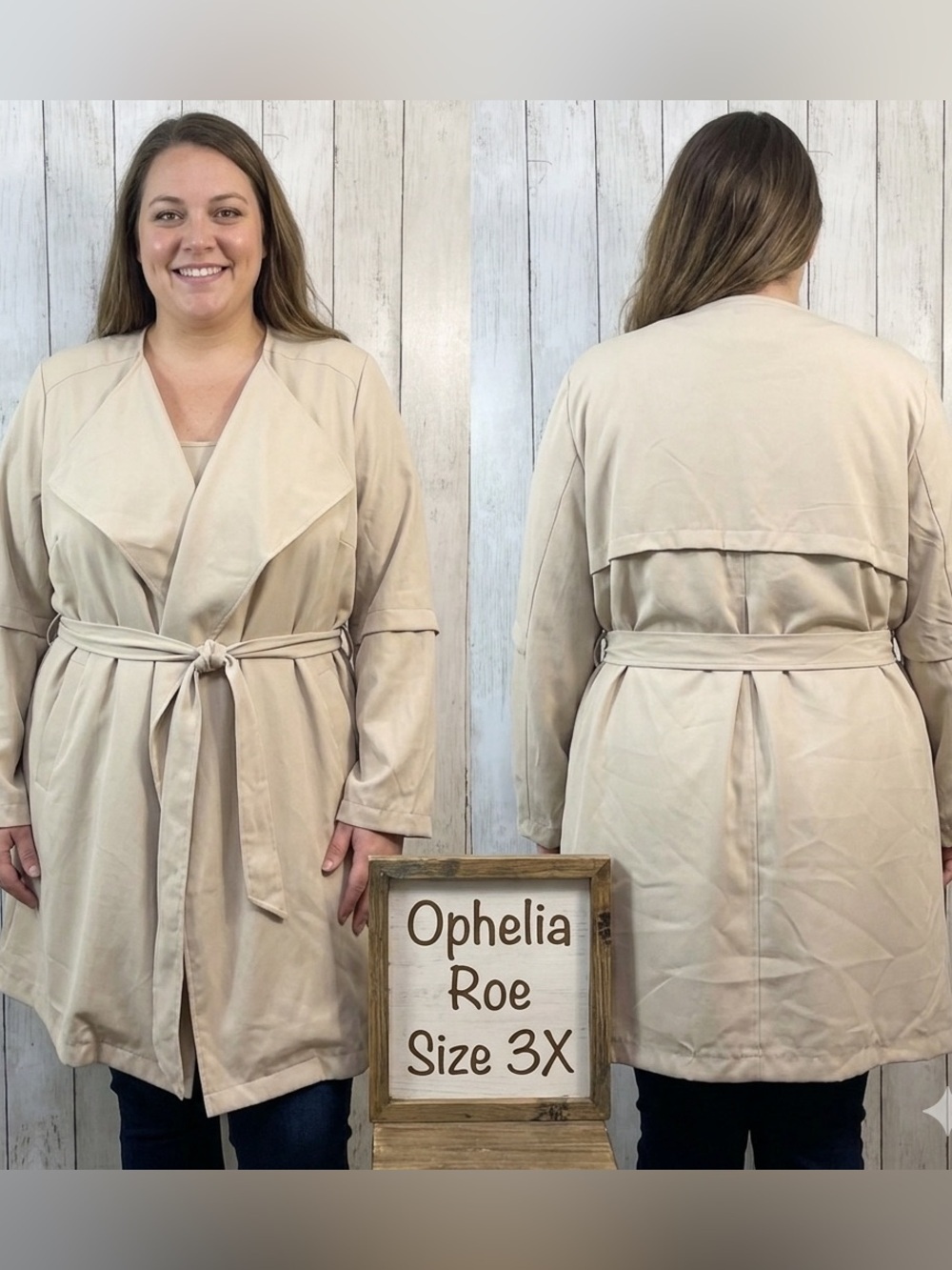 Ophelia Roe Tan Tie Front Trench Style Jacket NWT 3X